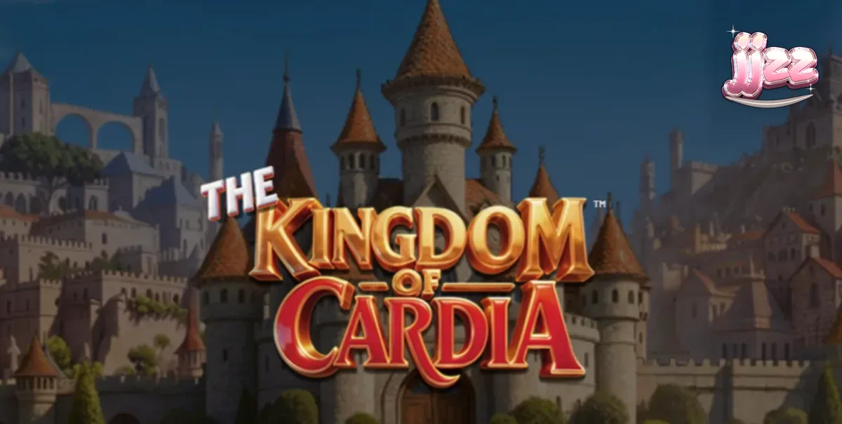 Interface vibrante do slot The Kingdom of Cardia com elementos de fantasia e cartas